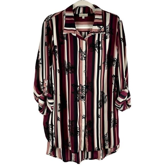 Chenault Women’s Floral Striped Button Down 2X - Picture 1 of 11